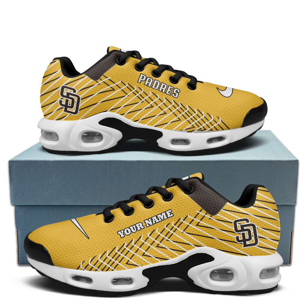 San Diego Padres Personalized Name Team Colors Jagged Lines Air Max Shoes Air Cushion Sneakers 1 San Diego Padres Personalized Name Team Colors Jagged Lines Air Max Shoes Air Cushion Sneakers