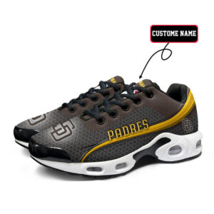 San Diego Padres Personalized Name Team Colors Wave Line Beehive Pattern Air Max Shoes Air Cushion Sneakers