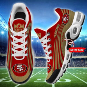 San Francisco 49ers Personalized Name Team Colors Wave Lines Shoes Air Cushion Sneakers
