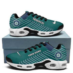 Seattle Mariners Personalized Name Team Colors Jagged Lines Air Max Shoes Air Cushion Sneakers