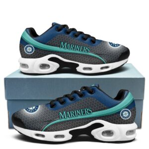 Seattle Mariners Personalized Name Team Colors Wave Line Beehive Pattern Air Max Shoes Air Cushion Sneakers