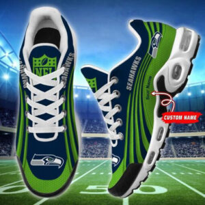 Seattle Seahawks Personalized Name Team Colors Wave Lines Air Max Shoes Air Cushion Sneakers