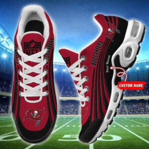 Tampa Bay Buccaneers Personalized Name Team Colors Wave Lines Air Max Shoes Air Cushion Sneakers