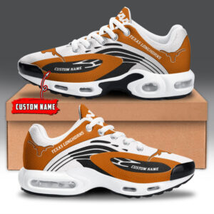 Texas Longhorns Personalized Name Team Logo Mix Colors Wave Line Shoes Air Cushion Sneakers