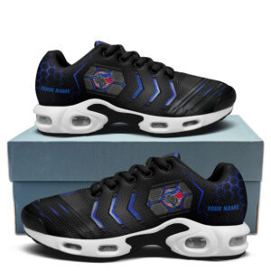 Toronto Blue Jays Personalized Name Team Colors Arrow Line Beehive Pattern Air Max Shoes Air Cushion Sneakers