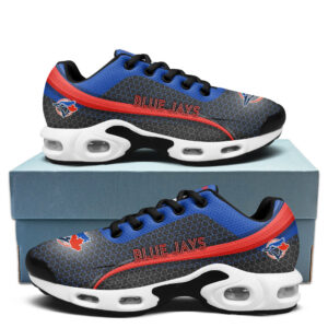 Toronto Blue Jays Personalized Name Team Colors Wave Line Beehive Pattern Air Max Shoes Air Cushion Sneakers