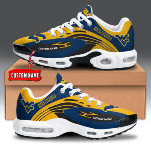 West Virginia Mountaineers Personalized Name Team Logo Mix Colors Wave Line Shoes Air Cushion Sneakers