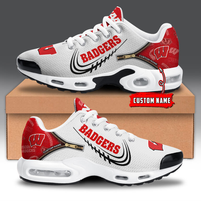 Wisconsin Badgers Personalized Name Team Logo Mix Colors Zipped Line Shoes Air Cushion Sneakers 1 Wisconsin Badgers Personalized Name Team Logo Mix Colors Zipped Line Shoes Air Cushion Sneakers
