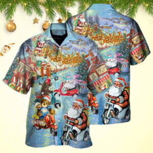 Christmas Santa And Animal Driving Scooter Hawaiian Shirt Funny Christmas Gifts