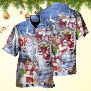 Christmas Santa And Snowman Happy Holiday Christmas Hawaiian Shirt Gifts For Friends