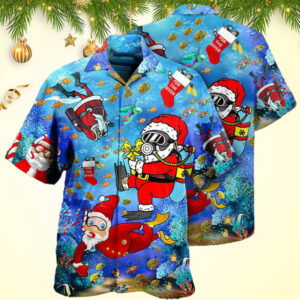 Christmas Santa Claus Dives In Blue Hawaiian Shirt Christmas Gift Ideas For Coworkers