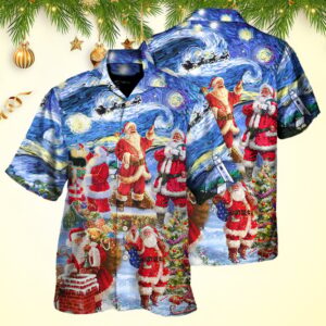 Christmas Santa Snow Night Merry Xmas Hawaiian Shirt Gift Ideas For Dad