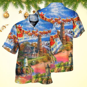 Lighthouse Christmas Santa Christmas Hawaiian Shirt Holiday Gifts For Men's