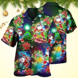 Guitar Music Santa So High Christmas Hawaiian Shirt Christmas Hawaiian Shirt Men's