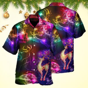Christmas Reindeer Neon Light Bright Hawaiian Shirt Funny Secret Santa Gifts