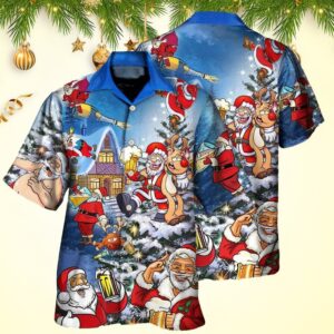 Christmas Funny Santa Claus Drinking Beer Troll Christmas Hawaiian Shirt Men's