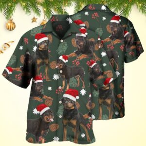 Rottweiler Green Leaf Merry Christmas Hawaiian Shirt Christmas Hawaiian Shirt Men's