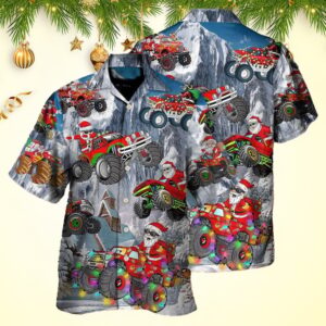 Christmas Santa Claus Riding Red Truck Christmas Hawaiian Shirt Men's
