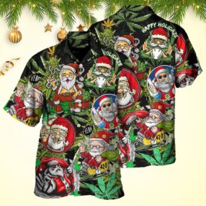 Christmas Weed Smoking Santa Hippie Hawaiian Shirt Christmas Hawaiian Shirt Men's