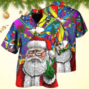 Hippie Funny Santa Claus Christmas Hawaiian Shirt Christmas Hawaiian Shirt Men's