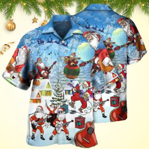 Christmas Santa Loves Music And Guitar 3D Hawaiian Shirt Christmas Hawaiian Shirt Men's