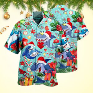 Shark Love Christmas Hawaiian Shirts For Men Christmas Gifts For Boyfriend