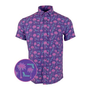 Rising Palm Purple Button Down Shirt Tactical Aloha Print Shirt Gun Lovers Gifts