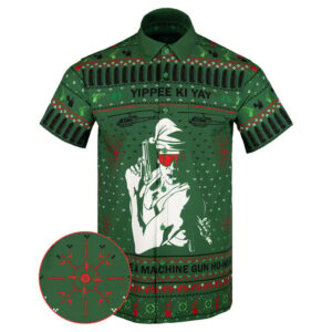 Yippee-Ki-Yay Green Button Down Shirt A Machine Gun Ho Ho Ho Hawaiian Shirt Dad Christmas Gifts