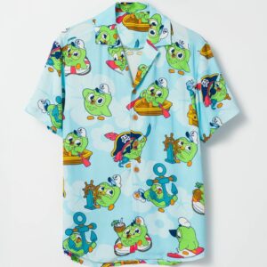 Duolingo Merch Captain Duo Button Up Shirt Unique Gifts For Husband