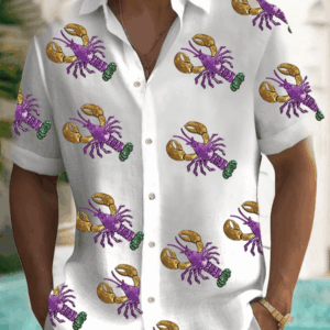 Crawfish Mardi Gras Button Down New Orleans Holiday Clothing Hawaiian Mardi Gras Shirt