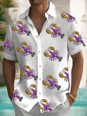 Crawfish Mardi Gras Button Down New Orleans Holiday Clothing Hawaiian Mardi Gras Shirt