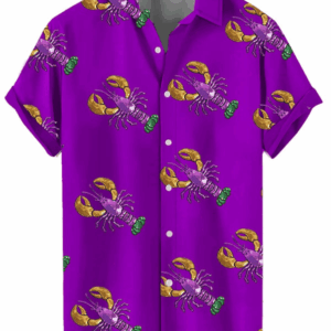 Crawfish Mardi Gras Hawaiian Shirt Men's Button Down Mardi Gras Shirts Fleur De Lis Clothing