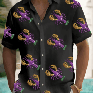 Crawfish Mardi Gras Hawaiian Shirt Fleur De Lis Clothing Mardi Gras Button Down Husband Gifts