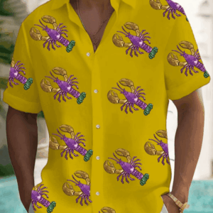 Crawfish Mardi Gras Hawaiian Shirt Mardi Gras Shirts Men's New Orleans Festival Apparel