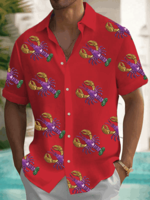 Crawfish Mardi Gras Button Down Shirt Mardi Gras Shirts Men's New Orleans Festival Clothing