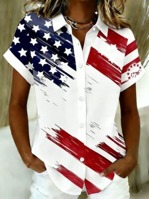 America 250th Anniversary Hawaiian Shirt USA Flag WoMen's Patriotic Shirts Gifts For Mom
