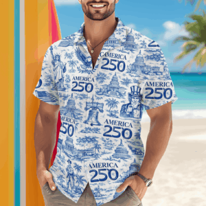America 250th Anniversary Toile De Jouy Style Hawaii Shirt America 250 Merchandise Patriotic Fathers Day Gifts