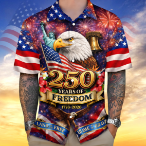 America Land Of The Free Home Of The Brave 250 Years Of Freedom Hawaiian Shirt America 250 Merchandise Best Patriotic Gifts