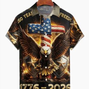 250 Years Of Freedom Button Shirt Patriotic Eagle USA Flag Apparel Gift For Patriots