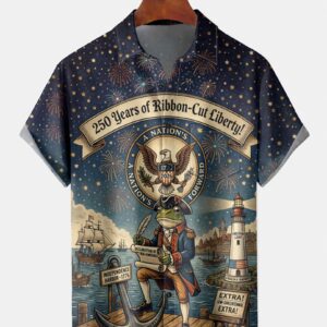 250 Years Of Ribbon Cut Liberty Button Shirt A Nation's Forward Merch Gift For Him
