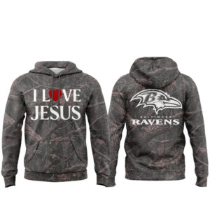 Baltimore Ravens 2026 I Love Jesus Forest Camo Hoodie
