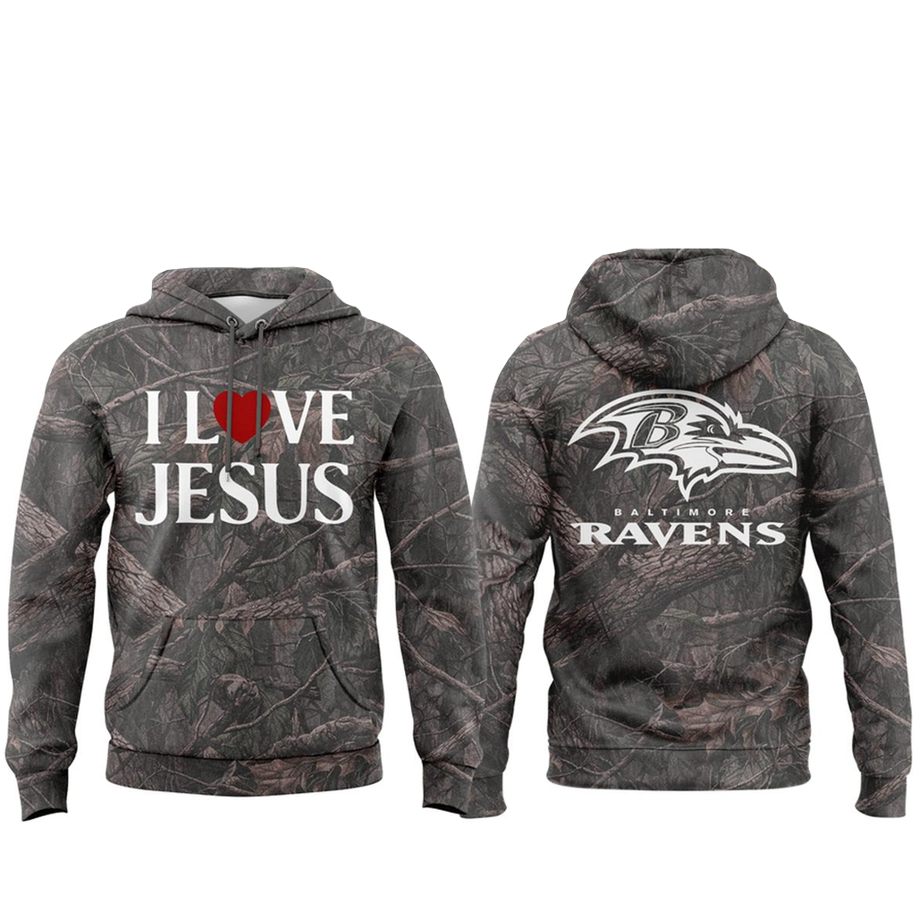 Baltimore Ravens 2026 I Love Jesus Forest Camo Hoodie 1 Baltimore Ravens 2026 I Love Jesus Forest Camo Hoodie