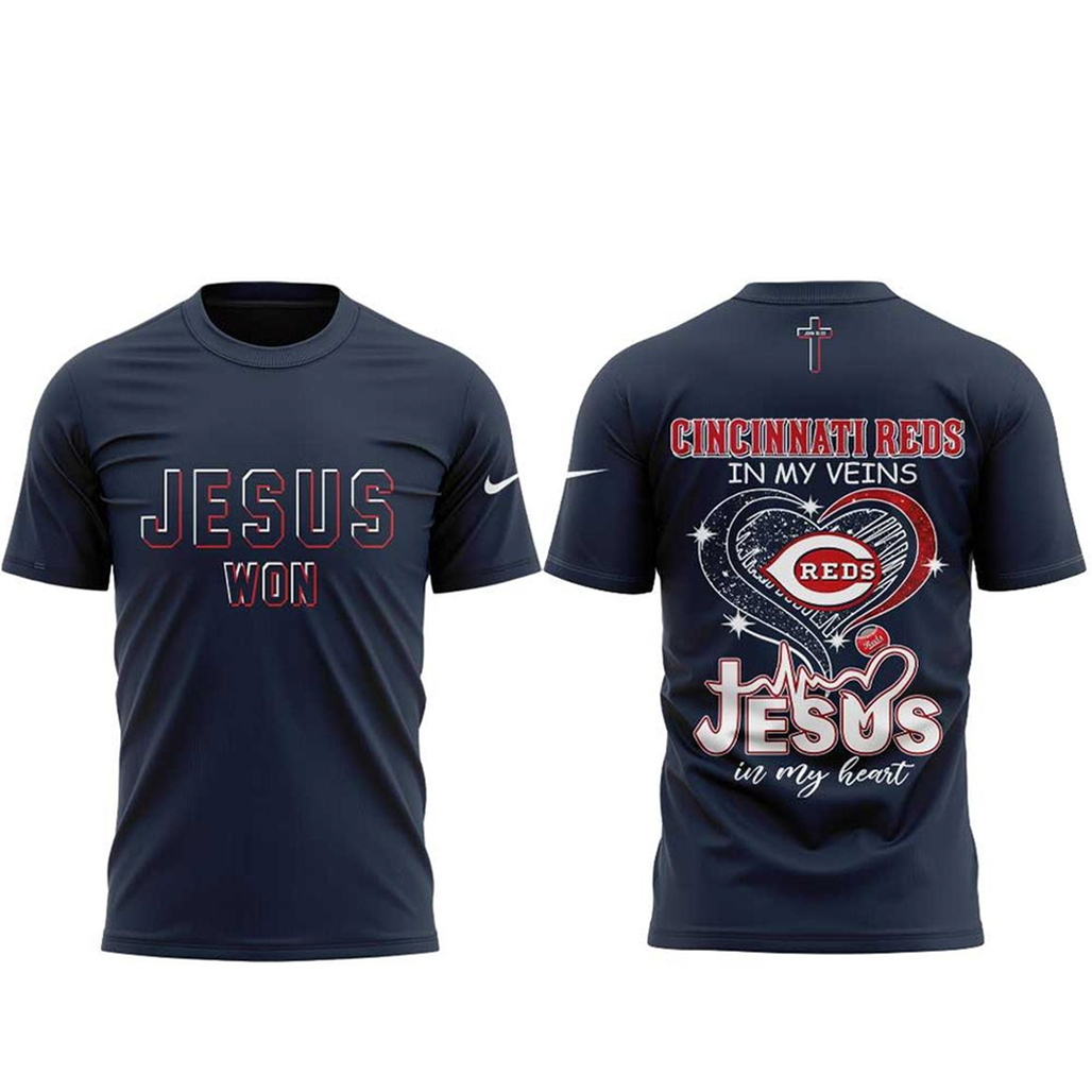 Cincinnati Reds In My Veins 2026 Jesus Won Night To Celebrate Shirt 1 Cincinnati Reds In My Veins 2026 Jesus Won Night To Celebrate T-Shirt