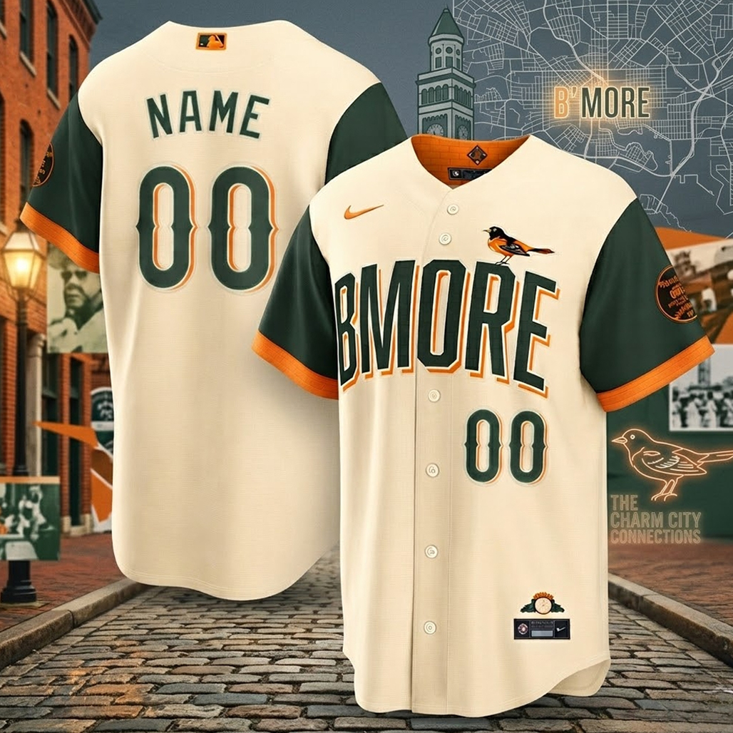Custom Name and Number Baltimore Orioles 2026 City Connect Stadium Baseball Jersey 1 Custom Name and Number Baltimore Orioles 2026 City Connect Stadium Baseball Jersey