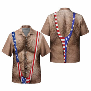 Funny Hairy Chest American Flag Hawaiian Shirt