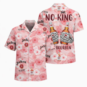 Jim Beam No King Just Bourbon Floral Skeleton Graphic Summer Hawaiian Shirt