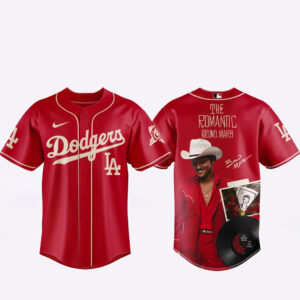 Los Angeles Dodgers x Bruno Mars The Romantic Tour 2026 Red Baseball Jersey