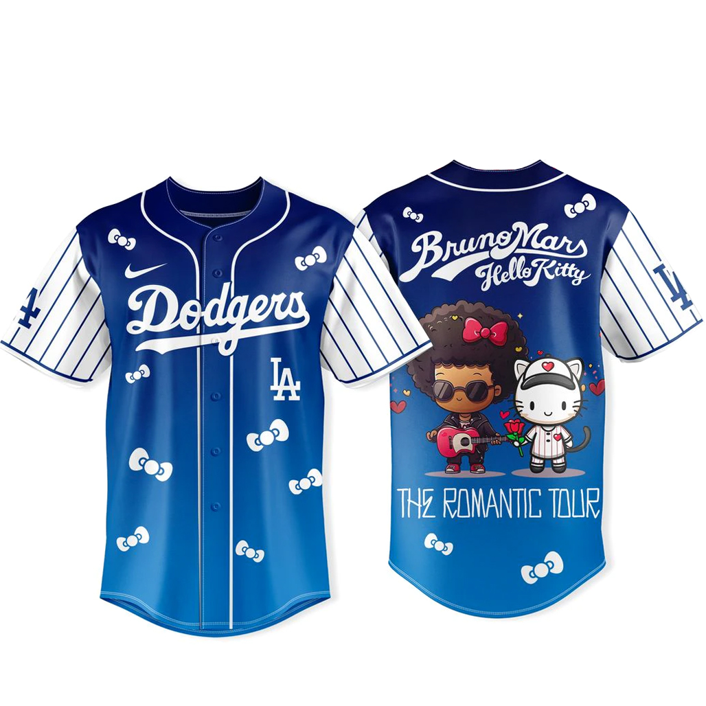 Los Angeles Dodgers x Bruno Mars x Hello Kitty 2026 The Romantic Tour Baseball Jersey 1 Los Angeles Dodgers x Bruno Mars x Hello Kitty 2026 The Romantic Tour Baseball Jersey