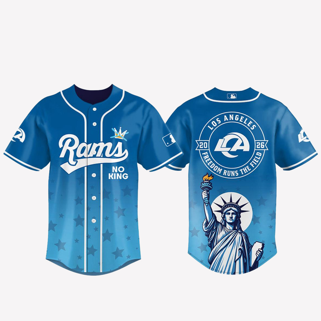 Los Angeles Rams 2026 No Kings Freedom Runs The Field Baseball Jersey 1 Los Angeles Rams 2026 No Kings Freedom Runs The Field Baseball Jersey