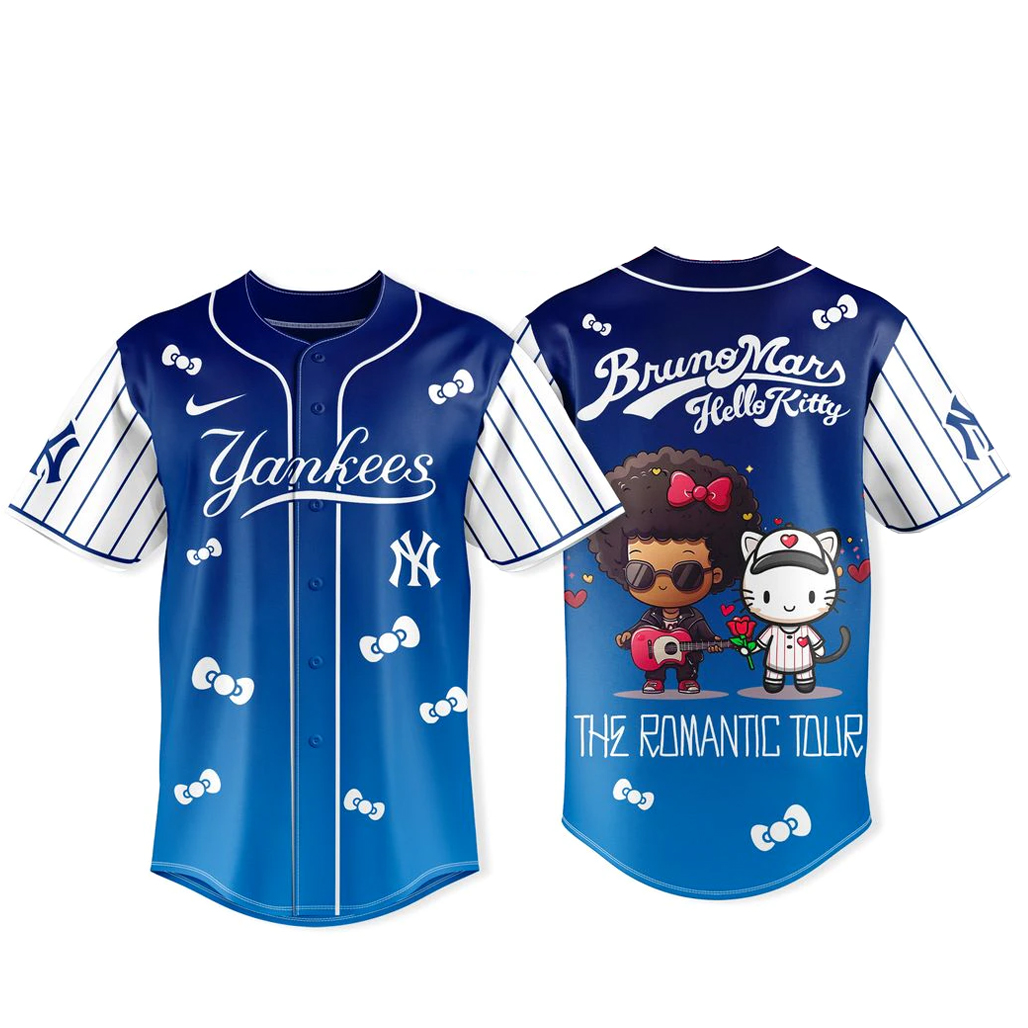 New York Yankees x Bruno Mars x Hello Kitty 2026 The Romantic Tour Baseball Jersey 1 New York Yankees x Bruno Mars x Hello Kitty 2026 The Romantic Tour Baseball Jersey